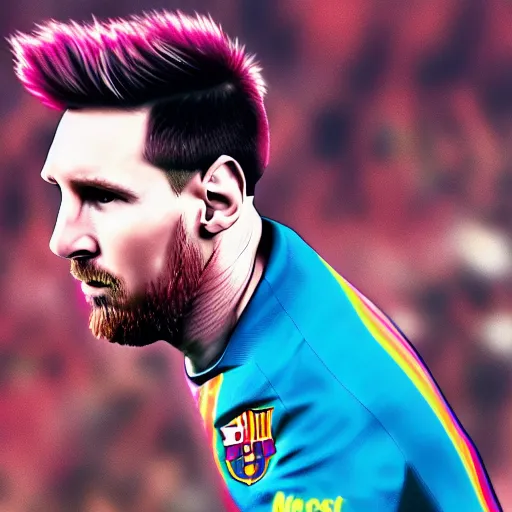 Image similar to messi, playing soccer, cyberpunk aesthetic, 4 k, high - res, highly - detailed