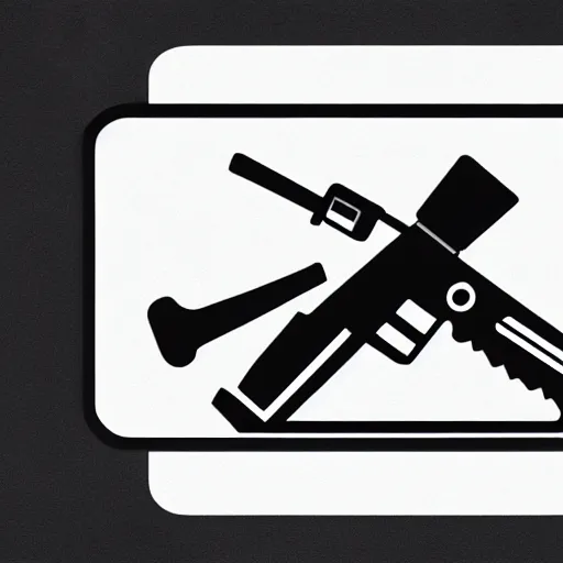 Prompt: minimalistic logo with two shotguns and chainsaw, vector graphic, 4 k, white background