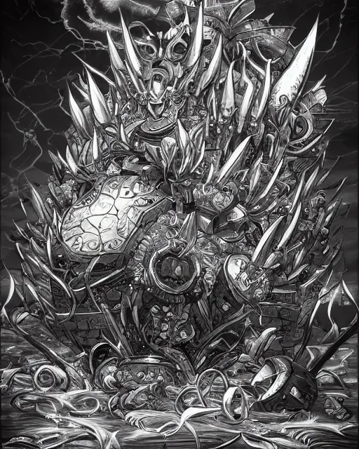 Image similar to a treasure chest closed, black and white, fantasy art, object art, in the style of masami kurumada, illustration, epic, fantasy, intricate, hyper detailed, artstation, concept art, smooth, sharp focus, ray tracing