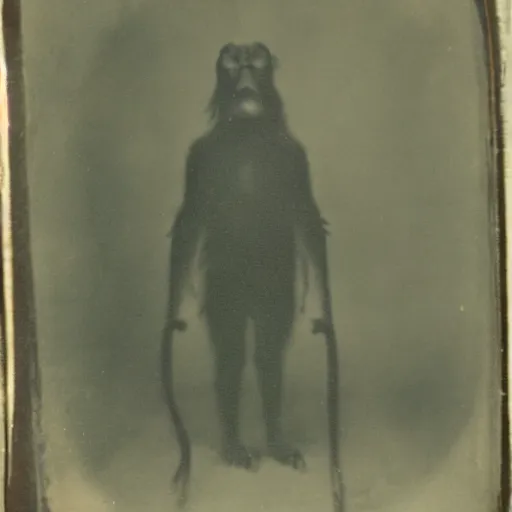 Image similar to blurry tintype photo of Bigfoot