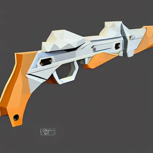 Image similar to low poly toon shading, double barrel shotgun, flat colors, low poly artstation