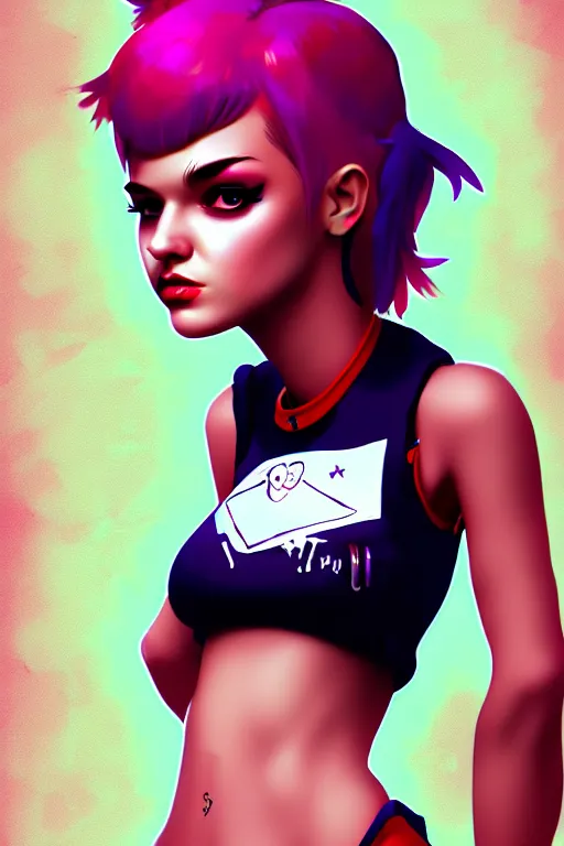 Image similar to a cute girl punk inspired by art Artstation Alena Zmienko, sketch, photoshop