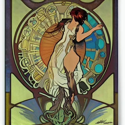 Prompt: Samus Aran by Alphonse Mucha