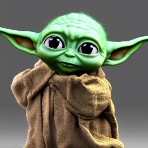 Image similar to baby yoda by bill watterson. 3 d render.