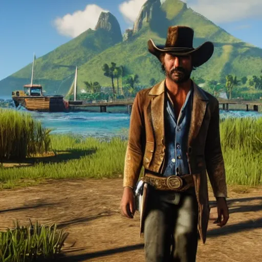 Image similar to Dutch van der Linde from Red Dead Redemption 2 in Tahiti