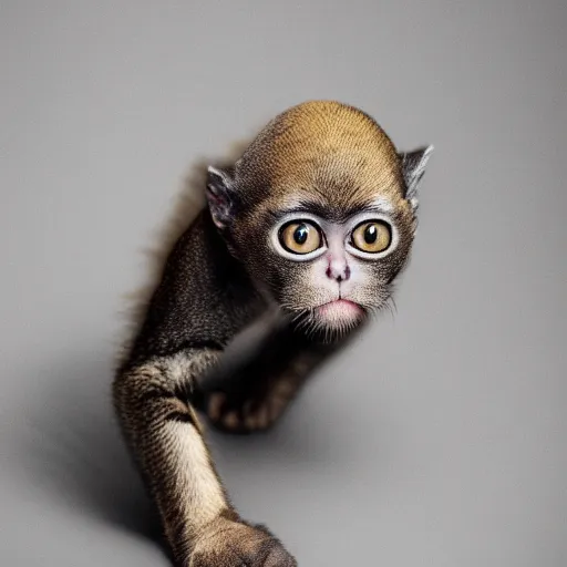 Prompt: cat - monkey hybrid, animal photography