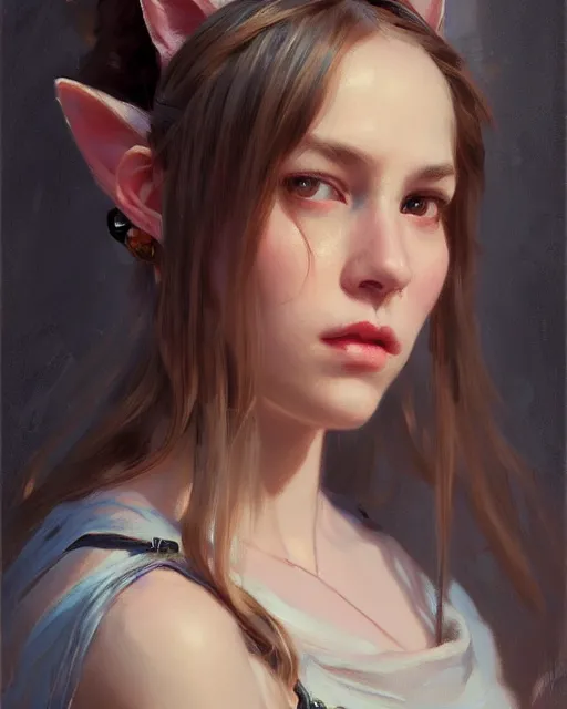 Prompt: a potrait of a girl with small cat ears, fine details. night setting. realistic shaded lighting poster by craig mullism, artgerm, jeremy lipkin and michael garmash, unreal engine, radiant light, detailed and intricate environment, digital art, trending on art station