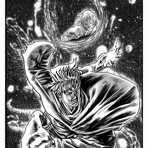 Prompt: space drawn by Kentaro Miura, high definition, photo realistic, manga