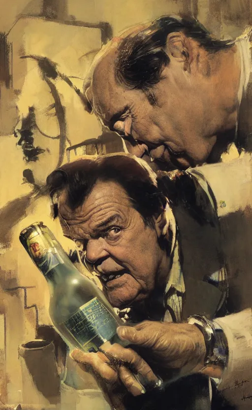 Image similar to jack nicholson is a bottle, by jack kirby, howard brown, ruan jia, tom lovell, jacob collins, dean cornwell