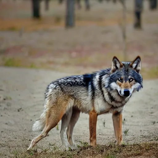 Prompt: photo of a wolf drinking licking soup