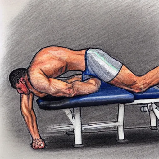 Prompt: coloured drawing of a man leg pressing,