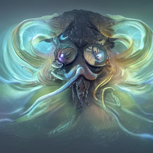 Image similar to a wlop 3 d render of very very very very highly detailed beautiful mystic portrait of a phantom undead cuttlefish with whirling galaxy around, tattoos by anton pieck, intricate, extremely detailed, digital painting, artstation, concept art, smooth, sharp focus, illustration, intimidating lighting, incredible art,