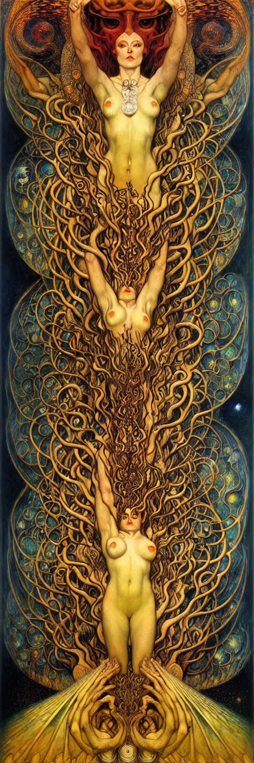 Image similar to Divine Chaos Engine by Karol Bak, Jean Delville, William Blake, Gustav Klimt, and Vincent Van Gogh, symbolist, visionary