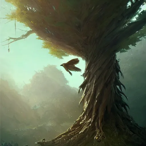 Image similar to a tree in the shape of a bird, by greg rutkowski, trending on art station, highly detailed, magic the gathering, matte painting