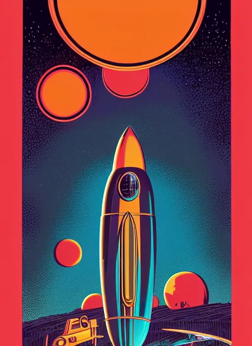 Image similar to 5 0's night retro - futurism by michael whelan and naomi okubo and dan mumford. cute 5 0's rockets. cel - shaded. glossy paint