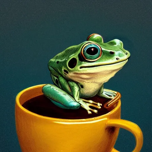 soulful long shot of a very cute frog baby sitting in, Stable Diffusion