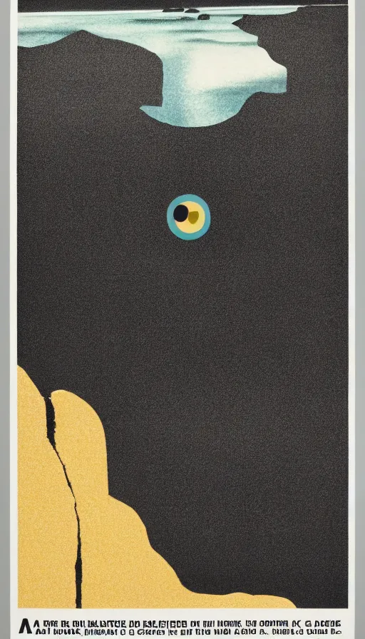 Image similar to a poster about Percé Rock, a rock with a hole in it in the sea, by Bauhaus and John Baldessari