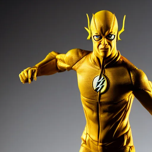 Image similar to ultra realistic figurine of the reverse flash, studio lighting, volumetric lighting, sharp camera focus, soft lighting, rule of thirds