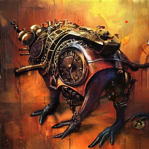 Image similar to steampunk rat, acid, 303, psychedelic, by ruan jia