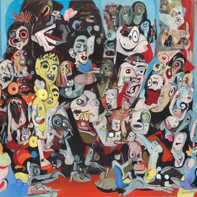 Image similar to A painting of kids seeing ghosts at night by George Condo