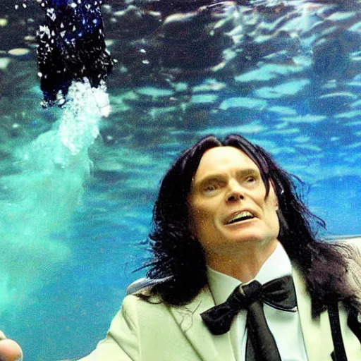 Image similar to tommy wiseau making a movie underwater