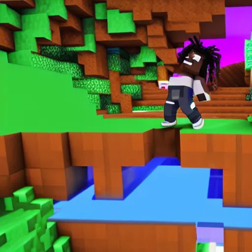 Image similar to Lil Uzi Vert throwing a tantrum because he dropped his diamonds in the lava while playing minecraft