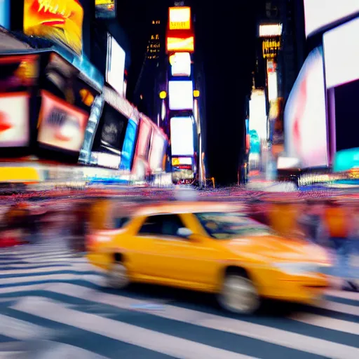 Image similar to a still of a giraffe stand in the intersection at times square. motion blur