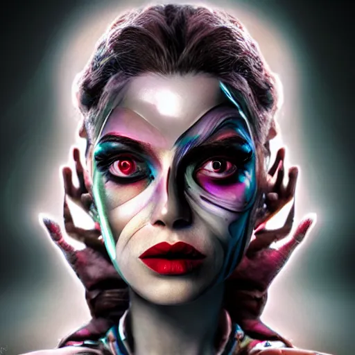 Image similar to woman portrait made out of paint, beautiful, cyborg, octane render, tim burton comic book art