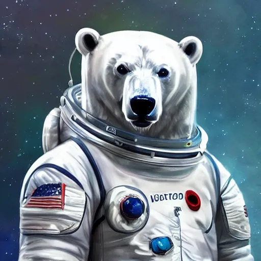 Image similar to a polar bear in a astronaut suit, 3d, sci-fi fantasy, intricate, elegant, highly detailed, lifelike, photorealistic, digital painting, artstation, illustration, concept art, sharp focus, art in the style of Shigenori Soejima
