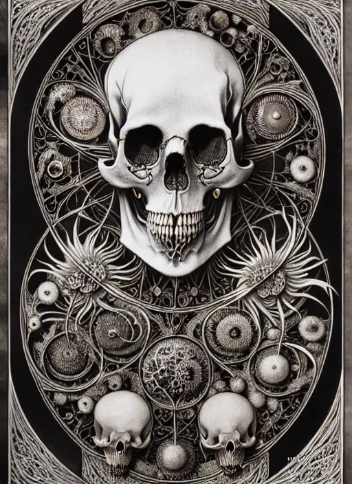 Image similar to art forms of nature by ernst haeckel, memento mori by arthur rackham, ornate antique porcelain beautiful skull mask, ultrasharp, photorealistic, hyperdetailed, octane render, polished, art nouveau, neo - gothic, gothic, intricate ornamental organic filigree, art nouveau botanicals, art forms of nature by ernst haeckel, horizontal symmetry, symbolist, visionary