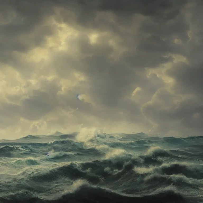 Prompt: a beautiful masterpiece painting of a seascape in a storm by juan gimenez, award winning, trending on artstation,