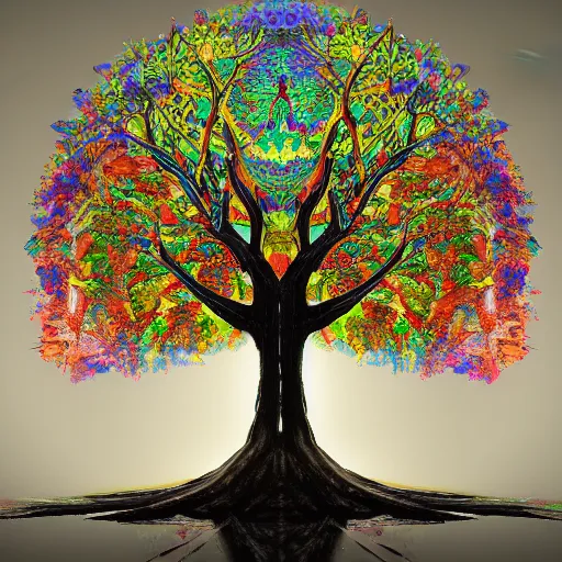 Prompt: tree of life 8 k 3 d 8 k resolution detailed painting maximalist trending on artstation unreal engine abstract matte background