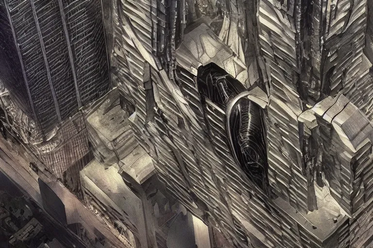 Prompt: Ominous ariel view news footage of Gargantuan, Mastodonic, Inter-Dimensional Behemoth Entity Monster designed by Moebius, GANTZ, H.R. Giger at devastated Toronto downtown district, chaotic riots in 2022, directed by James Cameron, denis villeneuve