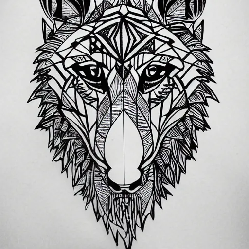 Image similar to tattoo stencil. pencil line drawing, black and white vector, wolf, photoshop