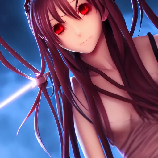 Prompt: yukihime render as a very beautiful 3d anime girl, hot petite, long braided hair, hazel eyes, full round face, short smile, cinematic lightning, medium shot, mid-shot, highly detailed, trending on Artstation, Unreal Engine 4k, cinematic wallpaper