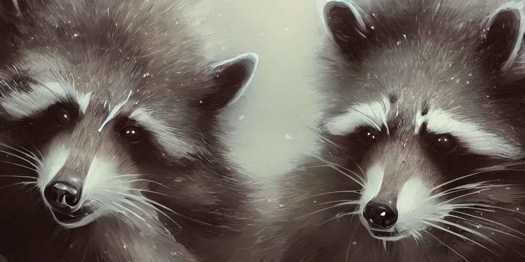 Image similar to highly detailed beautiful photography of raccoon, splash, sharp focus, dramatic, dynamic lighting, elegant, harmony, beauty, masterpiece, by riccardo federici, by james jean, by craig mullins, by durero, by lois van baarle, by makoto shinkai, by greg tocchini, by greg rutkowski, illustration, ink draw, pen, spatula