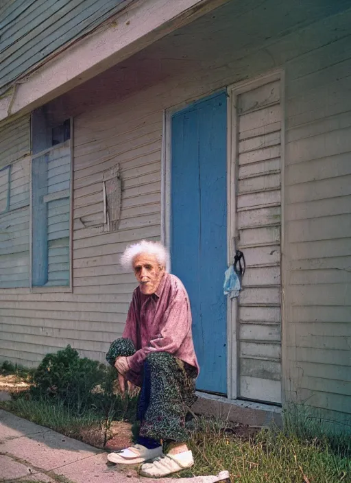 Prompt: detailed color analog medium format photo made by harmony korine, polaroid photo of old person in american suburbs, high production value, intricate details, 8 k resolution, hyperrealistic, hdr, photorealistic, high definition, tehnicolor, award - winning photography, masterpiece, amazing colors,