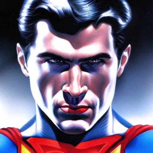 Image similar to ultra - realistic head and shoulders portrait painting of superman. art by ken kelly. 4 k. ultra - realistic. highly detailed. epic lighting