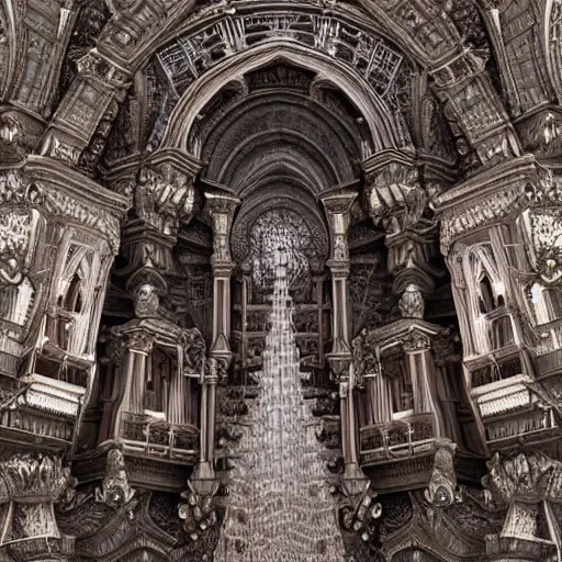 Image similar to a hyperrealistic 3 d render of a delicate ivory sculpture of an ornate detailed cathedral populated by mandelbrot fractals by android jones, micro detail, unreal engine, backlit lighting, psychedelic, octane renderer, catholicpunk, glowing, white color scheme, photorealistic, physically based rendering, angelic, colorful, carved soap, trending on cgsociety
