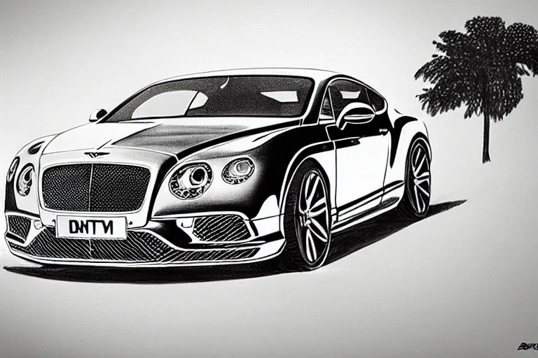 Prompt: Bentley Continental GT drawing with black helium handle