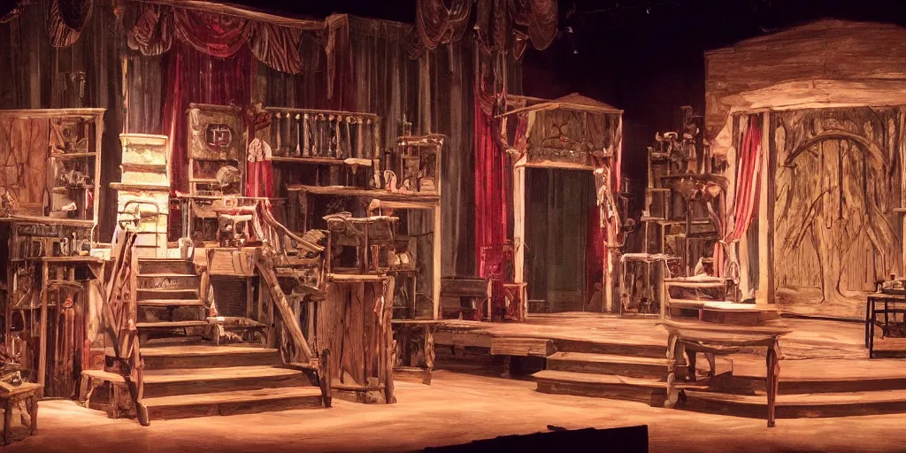 Prompt: set design stage design for a christmas carol