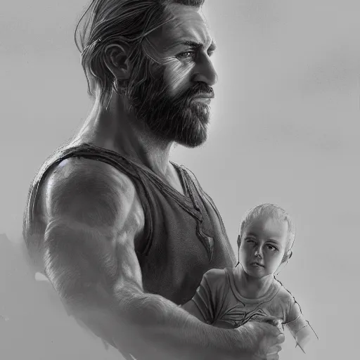 Prompt: Magnificent portrait of a Nordic God acting as a father figure, highly detailed, Artstation