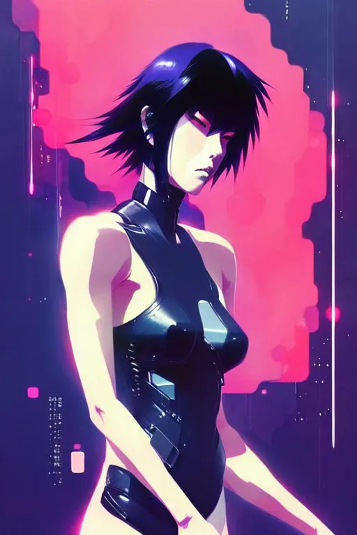 Image similar to a ultradetailed beautiful panting of kusanagi from ghost in the shell, by conrad roset, greg rutkowski and makoto shinkai, trending on artstation