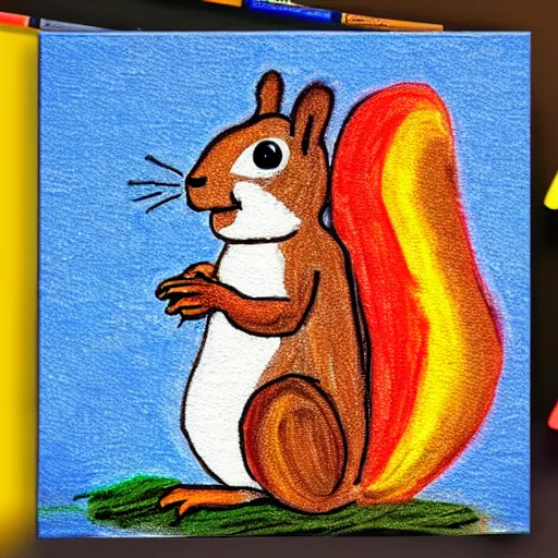 Image similar to a happy squirrel in childish crayon art style