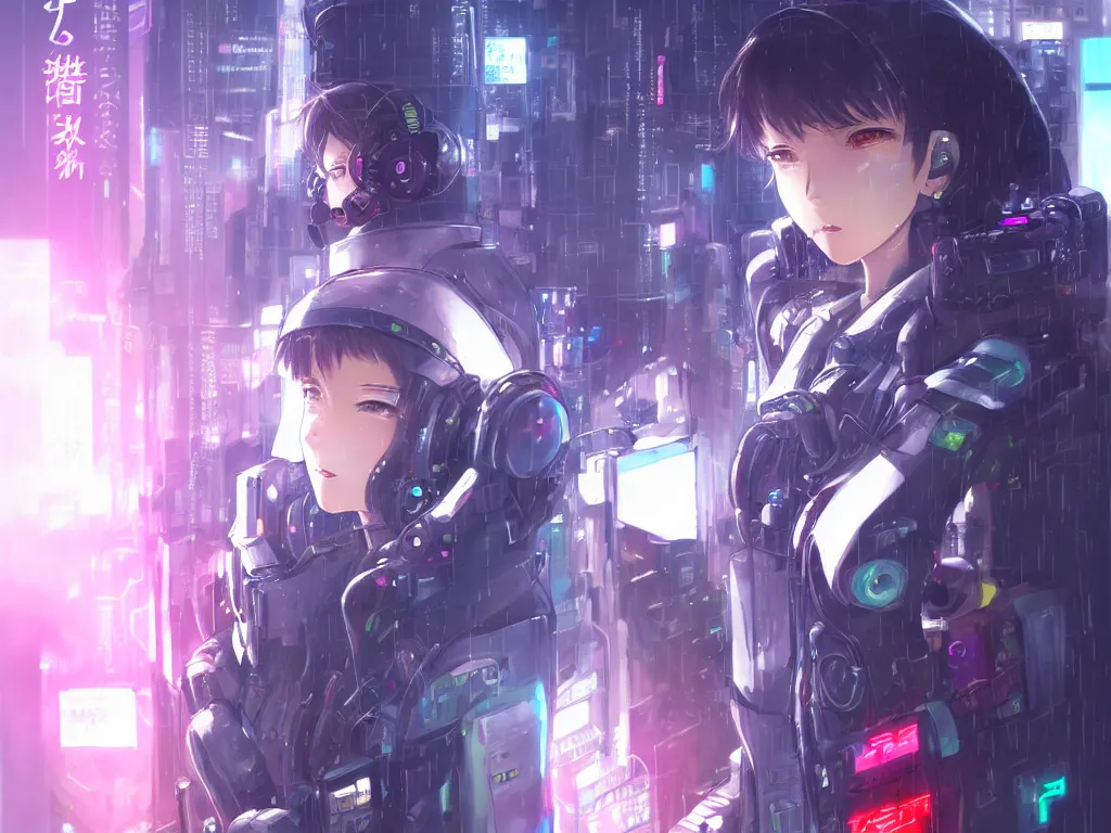 Image similar to portrait key anime visual futuristic female cyber airforce pilot, on cyberpunk neon light tokyo rainy rooftop, ssci - fi and fantasy, intricate and very beautiful, human structure, concept art, sharp focus, anime drawing by huaixuan xiang