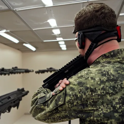 Prompt: military personel training with glock 17s in a shooting range