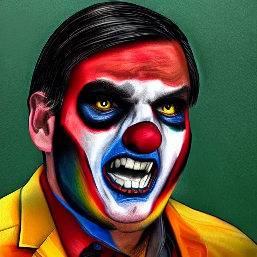 Image similar to a striking digital painting portrait of bolsonaro as a zombie clown