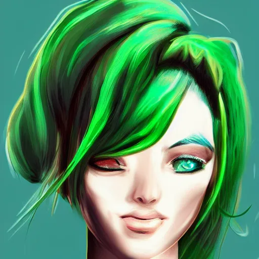 Prompt: a beautiful cyclops girl with green hair wearing a labcoat, digital art