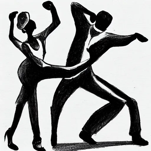 Image similar to a gesture draw of people dancing salsa. Gesture draw, pen