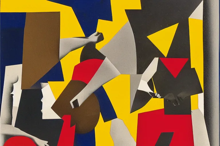 Image similar to Two figures facing camera, they are fighting very angry, Chaotic, paper collage, style of Juan Gris, abstract